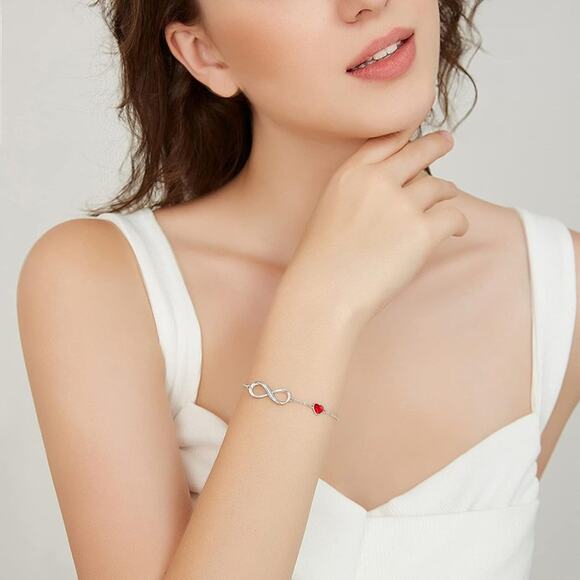 CDE Infinity Heart Birthstone Charm Link Bracelet for Women 925 Sterling Silver - Picture 3 of 7